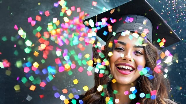 Graduation video: student cap, triumphant celebration, academic success, school year finale, diploma award, educational milestone, ceremony, academic honor, scholastic achievement, festive moment.