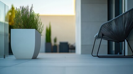 Modern minimalist balcony design with minimal decor. Featuring clean lines and a spacious layout