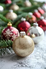 Festive social media template featuring decorative ornaments and greenery