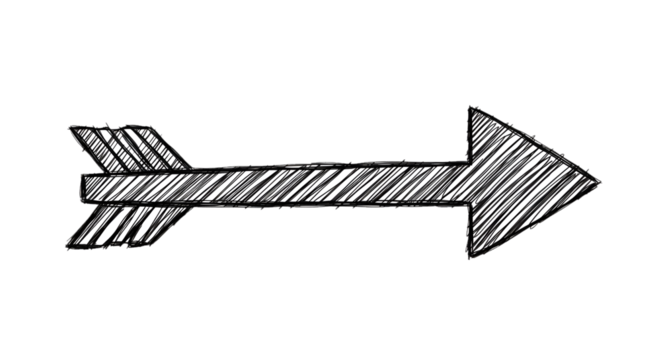 hand drawn pencil arrow, textured scribble line design isolated on white or transparent png