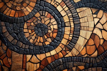Fototapeta premium Abstract Wood And Stone Mosaic Circular Pattern