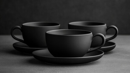Fototapeta premium Minimalist Black Coffee Cups on Isolated Background