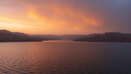 Serene Sunset Over Mountain Lake Landscape