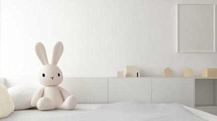 Modern minimalist children’s room with minimal decor. Featuring clean lines and a playful layout