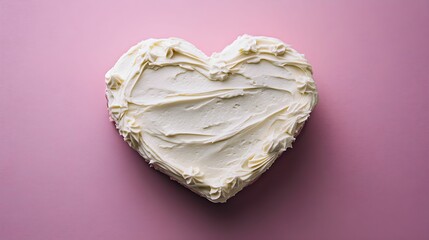 Heart-shaped cake with white frosting on a pink background for celebrations and events