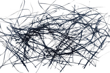 black pastel scratch scribbling texture isolated on white or transparent png