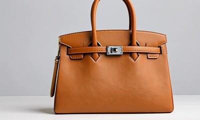 Tan leather handbag on white background. - Powered by Adobe