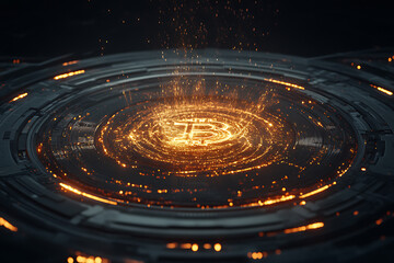 A detailed image of a Bitcoin, showcasing its iconic gold coin design, featuring the Bitcoin symbol