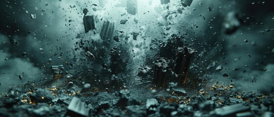 Fototapeta premium Crumbling Ruins 8K Dark Teal Chaos Destruction Background