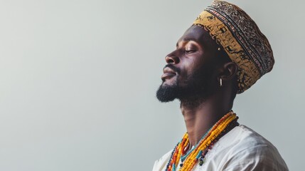 Obraz premium Guinean Man in Traditional Attire with Simple Background