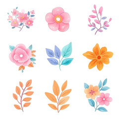 A set of lilac flower stickers in various shapes transparant background