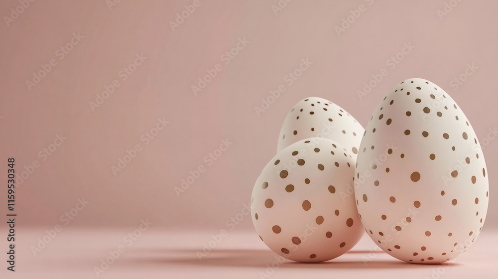 Poster golden-dotted easter eggs adding a festive touch against a plain pink background