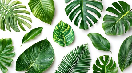 Green Leaf Collection: Artistic Watercolor and Detailed Digital Illustrations Featuring Clovers, Tropical Leaves, Falling Foliage, and Textured Dry Leaves - Perfect for Nature-Themed Designs and Decor