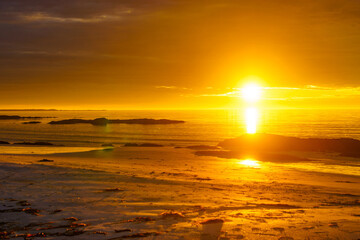 Seascape at midnight sun on Andoya, Norway