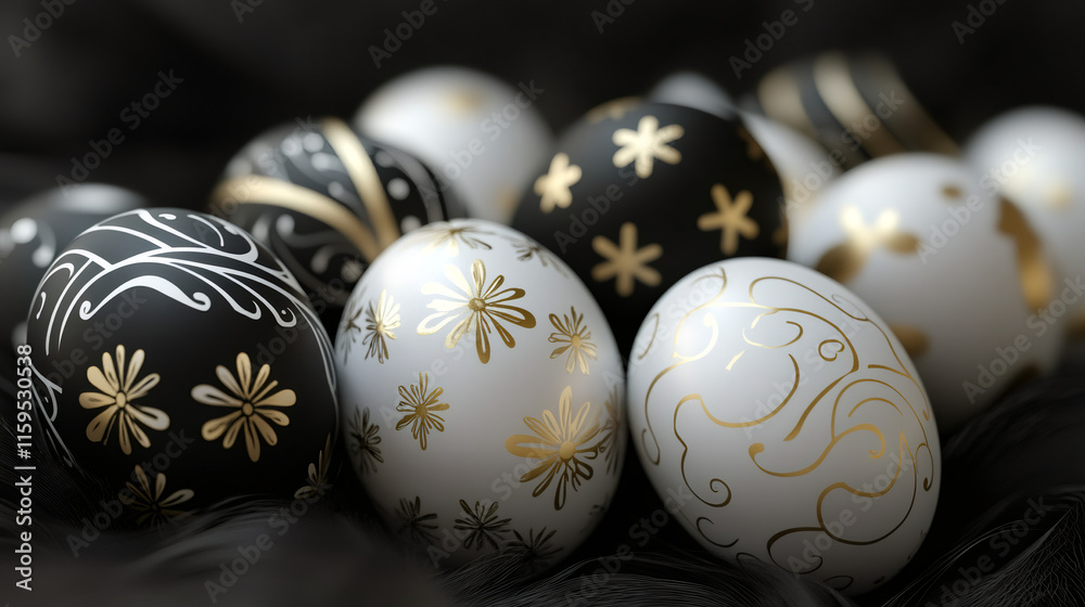 Poster luxurious spring display featuring elegant easter eggs with gold floral patterns