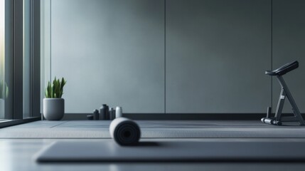 Modern minimalist exercise room with minimal decor. Featuring clean lines and a practical design
