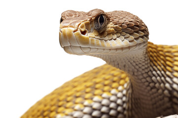 Realistic snake on a transparent background, showcasing intricate scales, coiled posture, and wild beauty, ideal for nature, wildlife, and reptile-themed designs or educational content. PNG cut out.