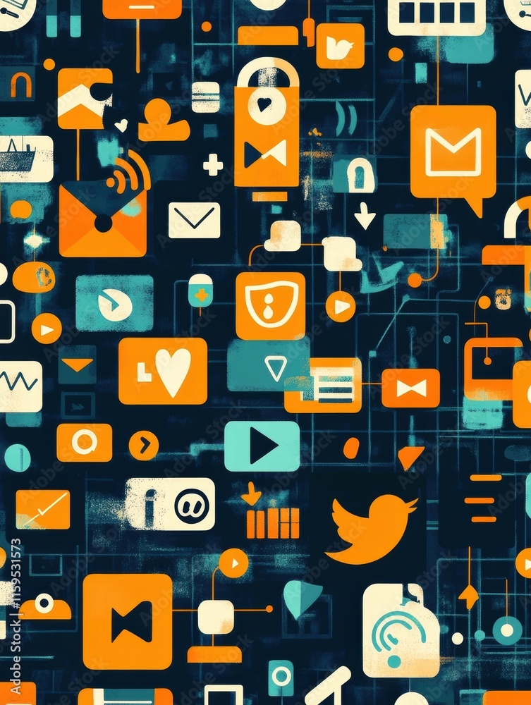 Leinwandbilder colorful digital icons representing social media platforms and communication trends in a vibrant abs