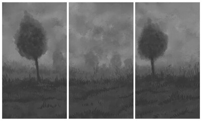 Triptych, abstract landscape painting - digital painting © neurostructure