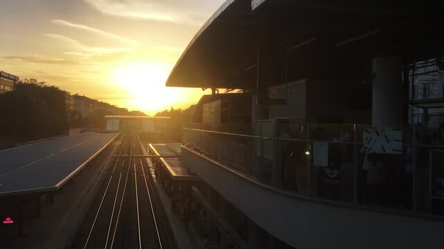 Bakirkoy Marmaray Train Station silhouette in Istanbul, Turkey. (4K Video)