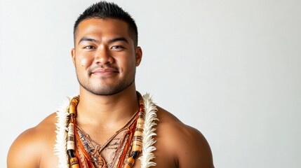 Obraz premium Samoan Man in Traditional Lavalava with Blank Background