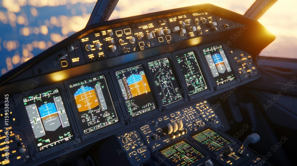 Poster advanced avionics cockpit with enhanced display features