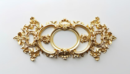 Golden vintage frame with blank white background. Mockup for design