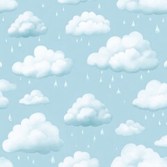 Seamless pattern of cute clouds and rain.