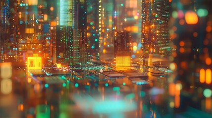 Fototapeta premium Cyberpunk Cityscape with Glowing Towers