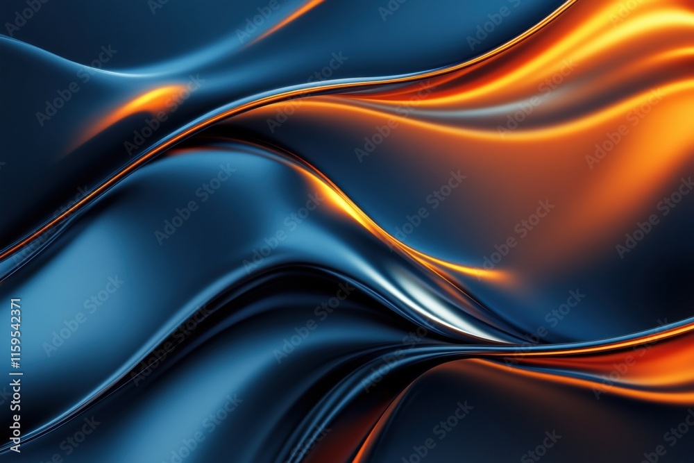 Aufkleber Glossy abstract waves create a dynamic interplay of blue and orange light in a fluid design. Generative AI