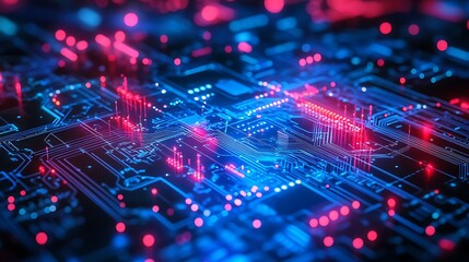 Fototapeta premium Abstract Circuit Board with Neon Lights