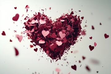 The heart symbol breaks up into particles, small hearts that come off and float. Valentine's Day decoration