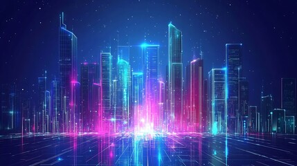 Fototapeta premium Neon Cityscape: A Digital Metropolis