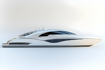 A modern yacht with a streamlined, curved hull, isolated on a transparent background, highlighting its advanced design.