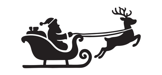 Santa Claus Silhouette in His Sleigh Pulled by a Reindeer