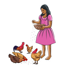 Asian Bangladeshi Farming concept. Beautiful nature rural village and happy farmer. Artwork illustration farmers work.