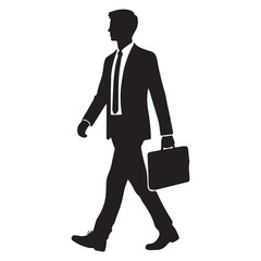 Side View Silhouette Businessman Walking with Briefcase