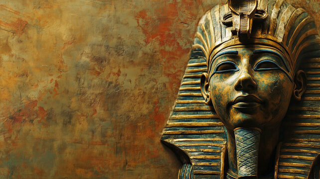 Ancient Egypt concept background with empty copy space. Egyptian pharaon horizontal banner. Ancient Egyptian God creative poster. Digital painting in photo style. AI artwork.