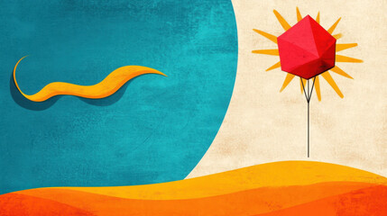 Doodle, A vibrant image of a kite soaring high in the sky, its tail elegantly swirling, capturing the joy of outdoor flying activities.