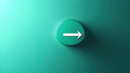 A circular green button with a right arrow, set against a smooth teal background, suggesting direction or navigation.