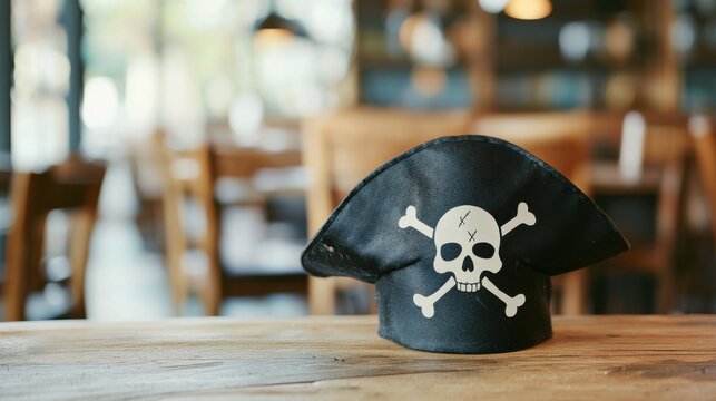 Piratenhut und Tischunordnung in rustikalem Ambiente