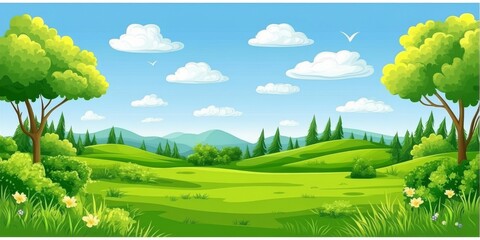 Peaceful summer meadow with wildflowers and rolling hills