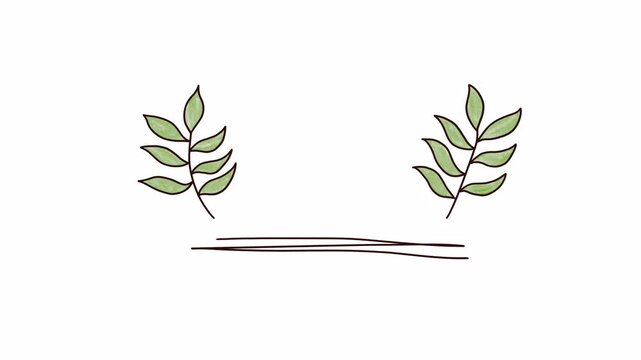 Animated hand drawn floral frame with doodle leaves. Video clip with alpha channel.