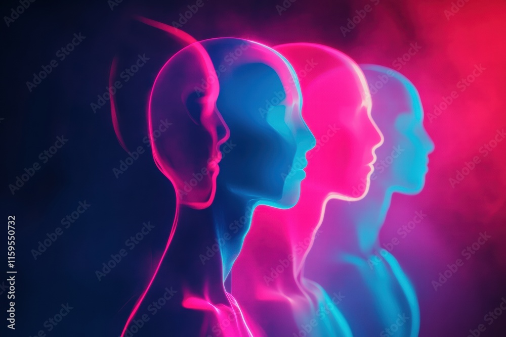Aufkleber faceless abstract avatars in vibrant colors showcasing modern design and creativity with ample space