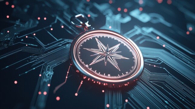 Navigieren im digitalen Raum: Abstrakter Kompass mit Datenmustern f&uuml;r innovatives Design