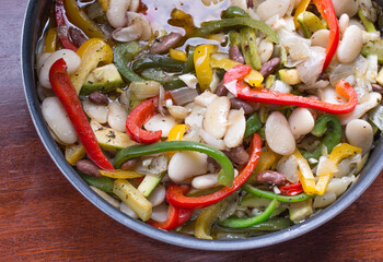 Lecho with black and white bean instead of sausage