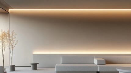 Modern minimalist office lounge with minimal decor. Featuring clean lines and a professional design