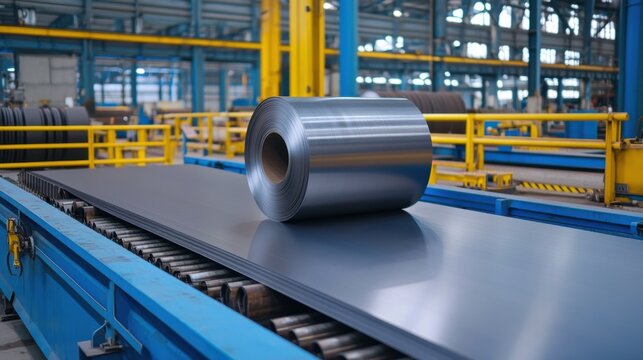 Industrielle Walze f&uuml;r Stahlbleche in Fabrikumgebung