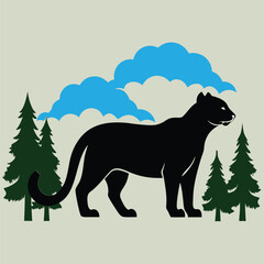 silhouette of a puma tree