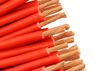 Obraz premium Electric copper stranded insulated mounting wires. Close-up. Soft focus. Transparent background in png.